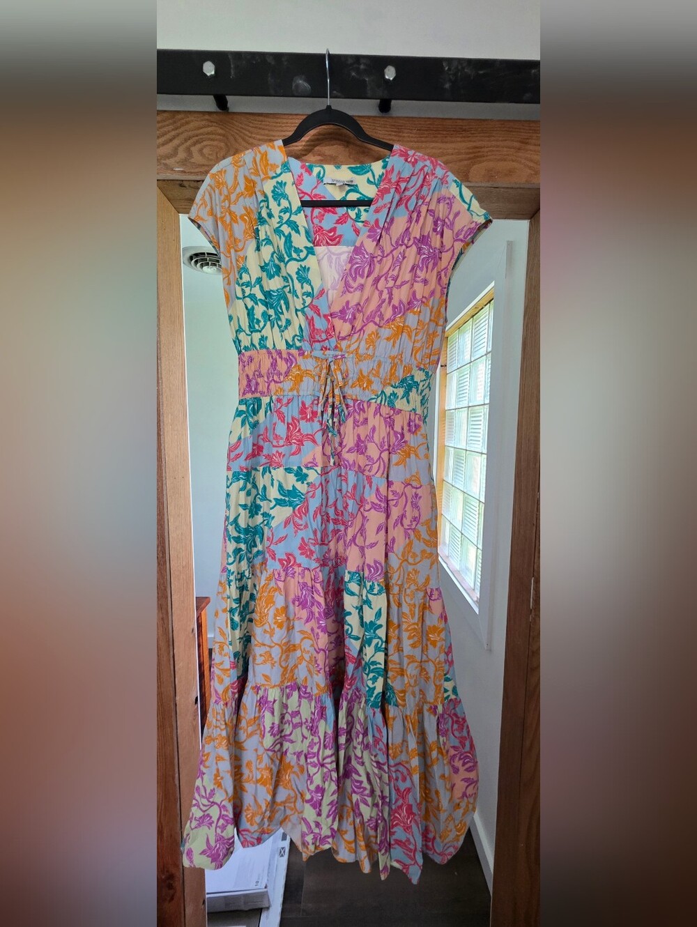 Derek Lam 10 Crosby Multicolor Floral Tiered Maxi Dress with Drawstring Waist